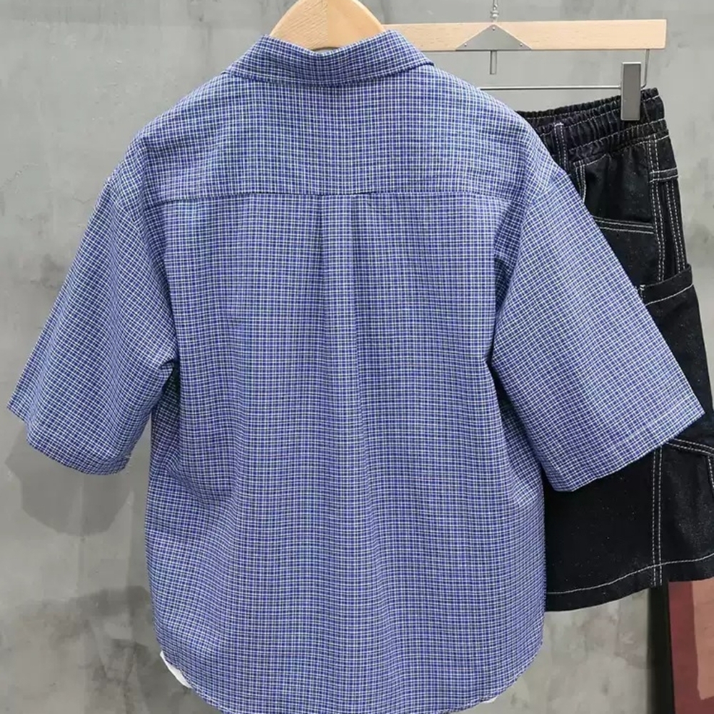 Blue Micro Check Short Sleeve Shirt - Picture 2 of 4